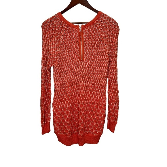 Anthropologie Moth Orange 100% Honeycomb Crew Neck Sweater Size Medium - Picture 2 of 11
